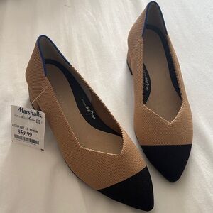 Rothy's Tan and Black Pointed Flats
